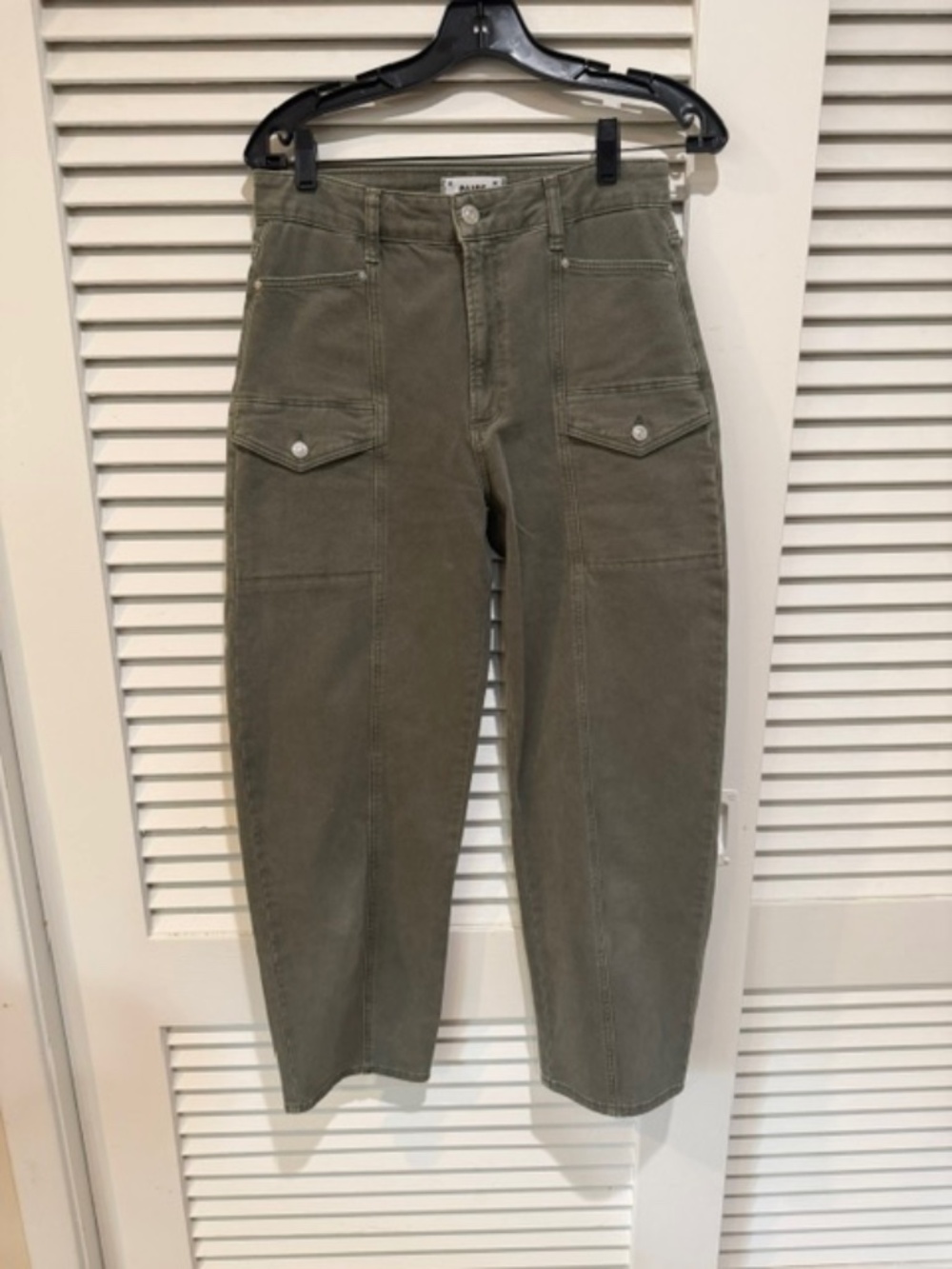 PAIGE Olive Green Barrel Jeans Utility Pocket Style Women’s
